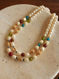 Double-Layer Pearl and Gold Chain Necklace [CSE1X5X1]