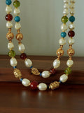 Double-Layer Pearl and Gold Chain Necklace [5J5CI8RS]