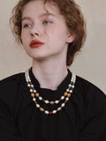 Double-Layer Pearl and Gold Chain Necklace [9XBZO8TN]