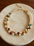 Double-Layer Pearl and Gold Chain Necklace [VLK6EASM]