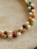 Double-Layer Pearl and Gold Chain Necklace [MEQJOILR]