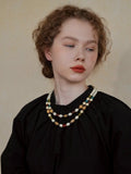 Double-Layer Pearl and Gold Chain Necklace [UW5MVGC3]