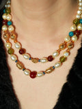 Double-Layer Pearl and Gold Chain Necklace [R5636MJY]