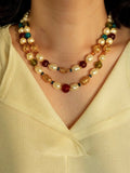 Double-Layer Pearl and Gold Chain Necklace [VATM7BWG]