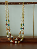 Double-Layer Pearl and Gold Chain Necklace [F3XC4UHW]