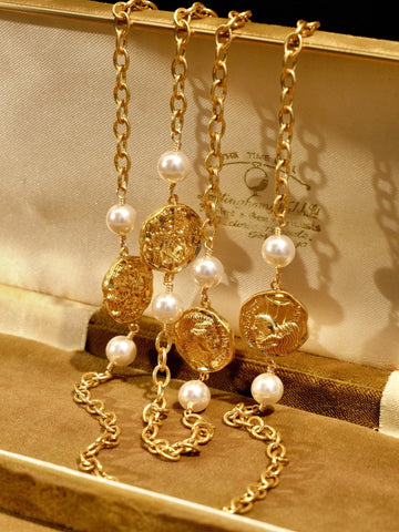 Double Layer Pearl Chain Necklace [USWGTN6C]
