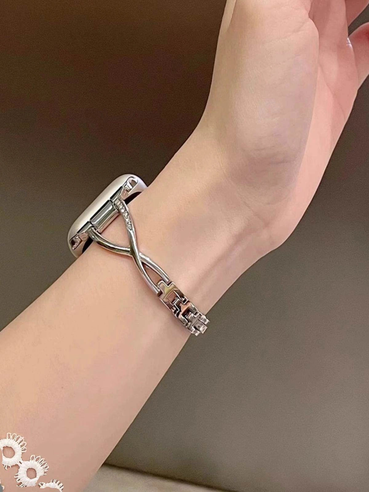 Elegant Diamond Inlaid Metal Watch Strap [8YOCO1IV]