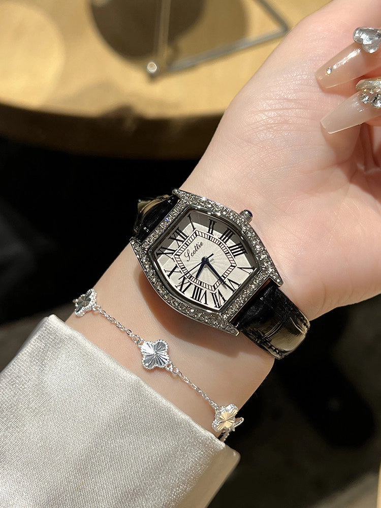 Elegant Tonneau Leather Watch [TK8EDEDP]
