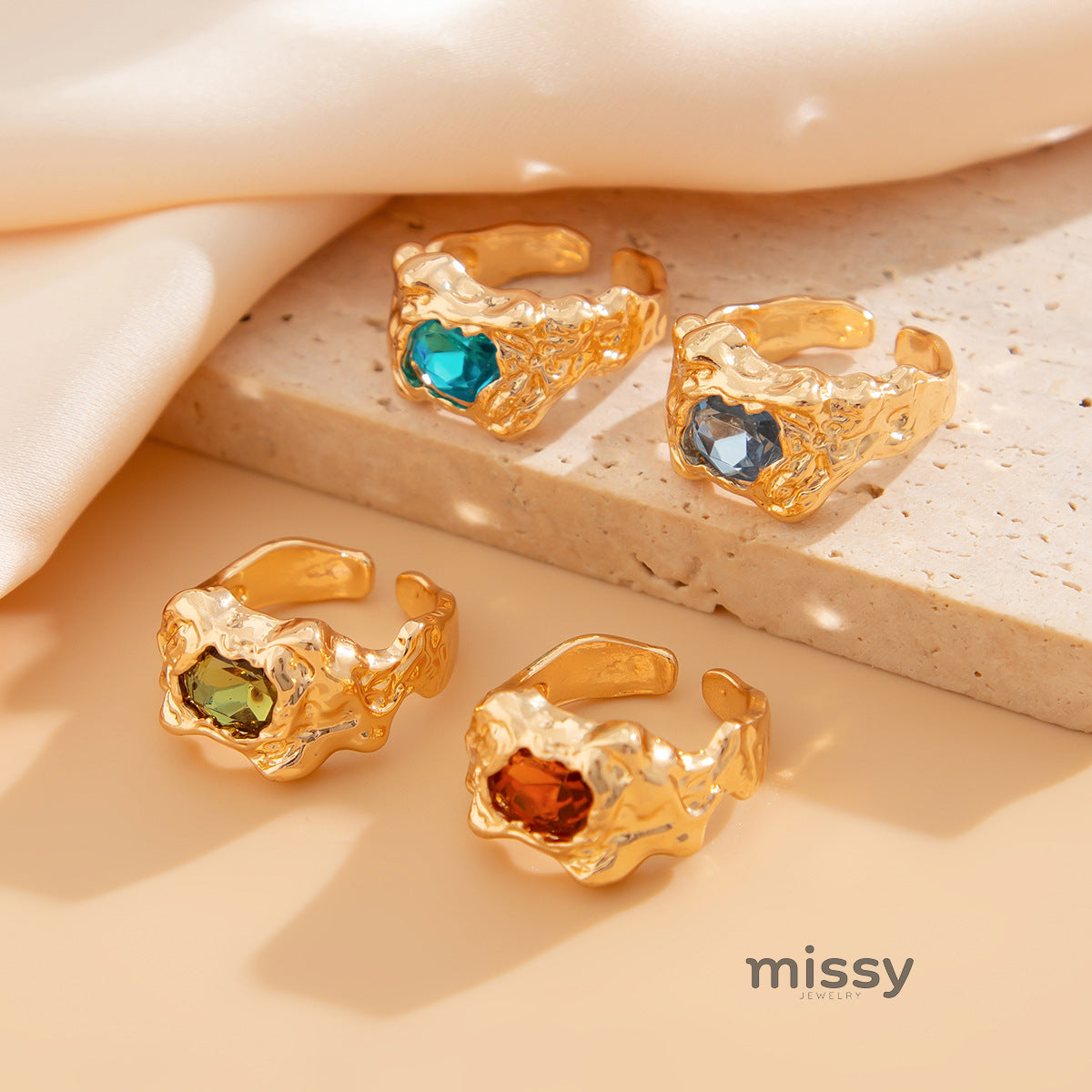 Elizaveta Geometric Pleated Ring Set [SUVEQ9Q7]
