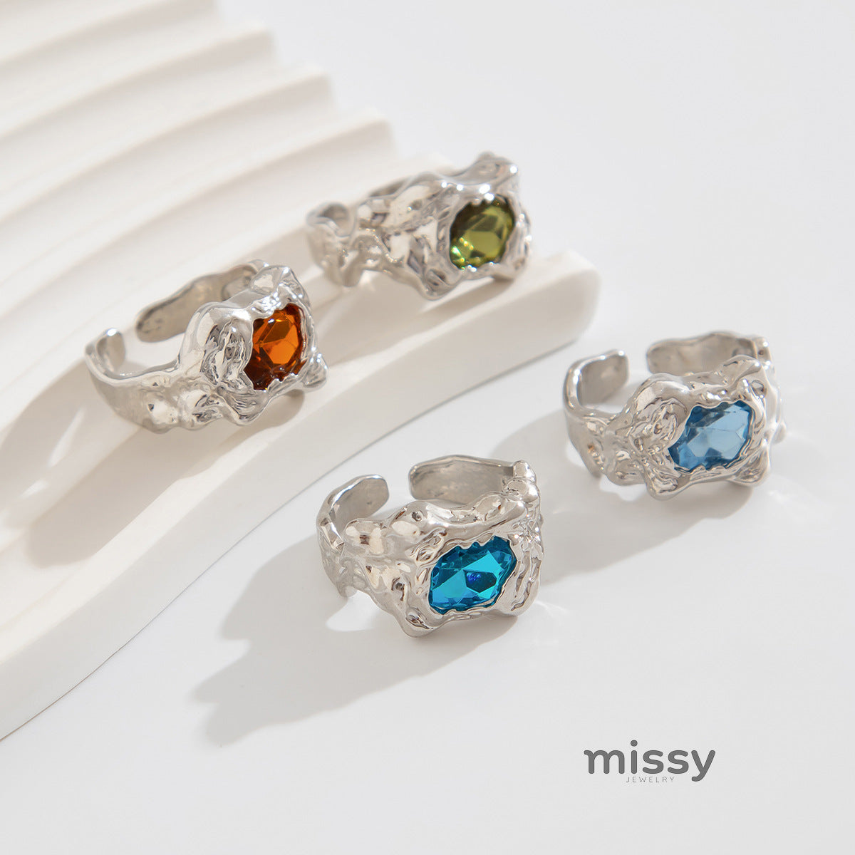 Elizaveta Geometric Pleated Ring Set [KS6ZRHW2]