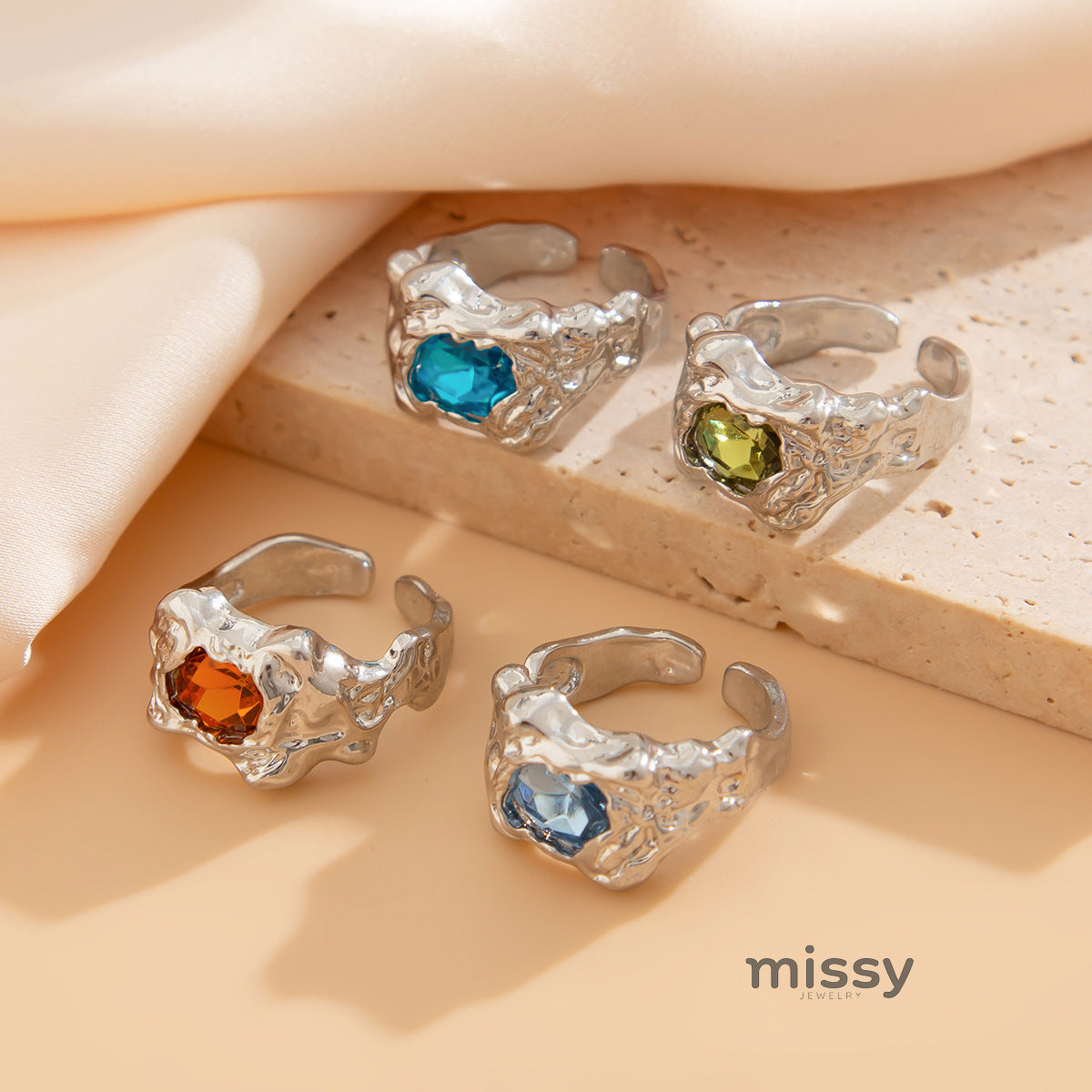 Elizaveta Geometric Pleated Ring Set [B685GIY4]
