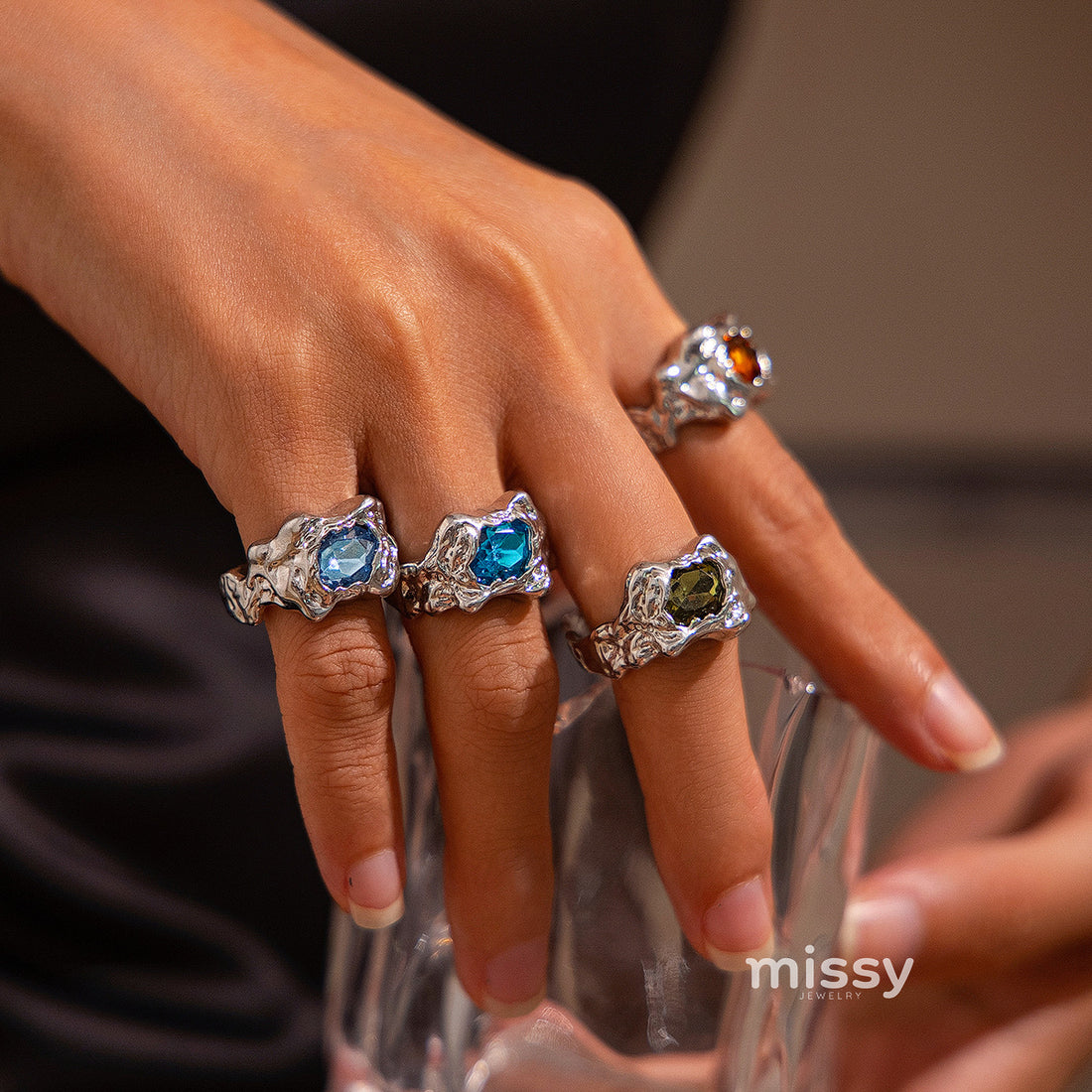 Elizaveta Geometric Pleated Ring Set [Z18YQDXF]