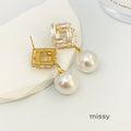 Ellee Geometric Pearl Zircon Earrings [9GELL9MM]