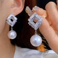 Ellee Geometric Pearl Zircon Earrings [7BNMCSS5]