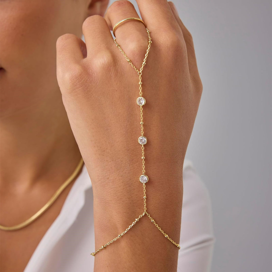 Elliette Gold Plated Finger Chain Bracelet [HTK50GAS]