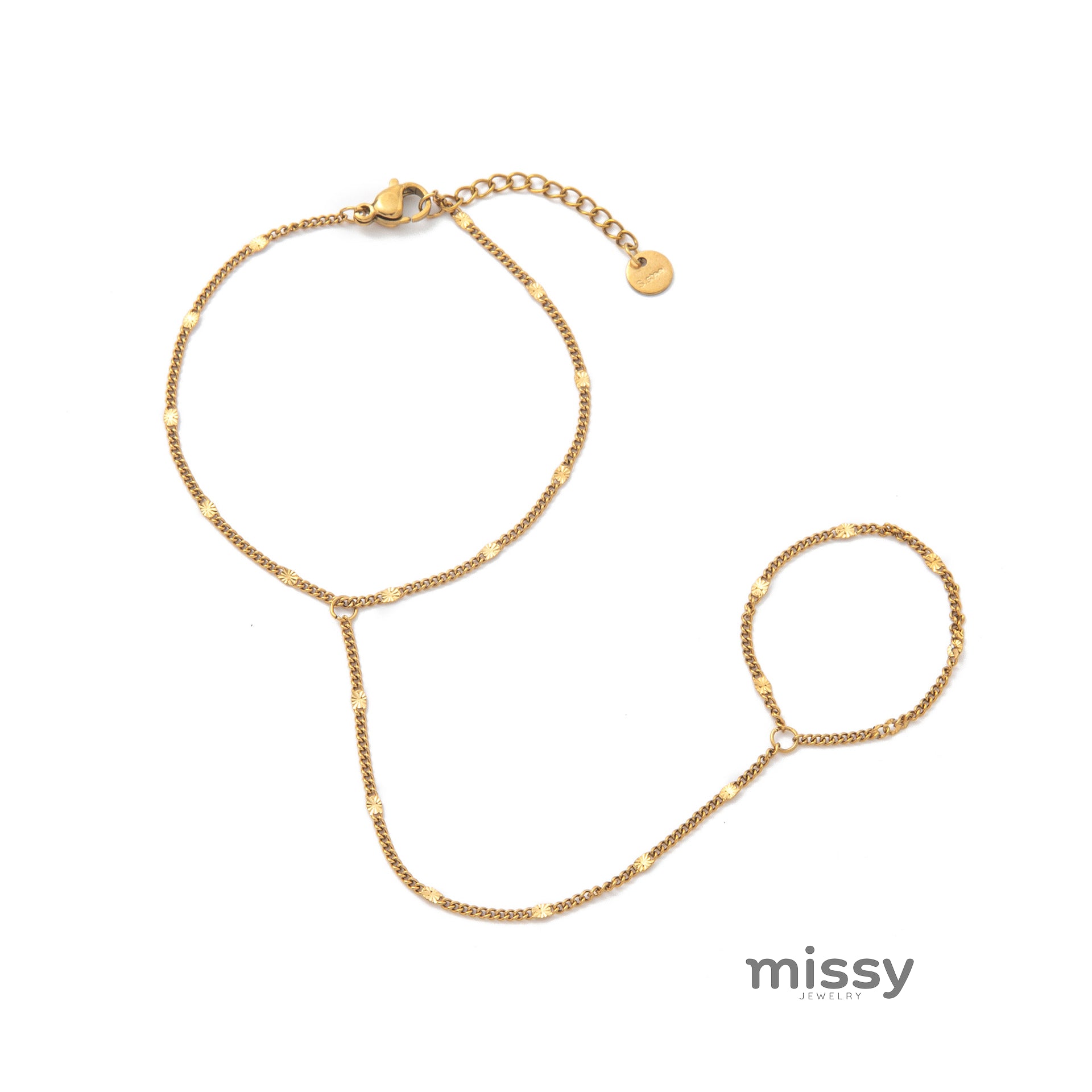 Elliette Gold Plated Finger Chain Bracelet [9AC7B83D]