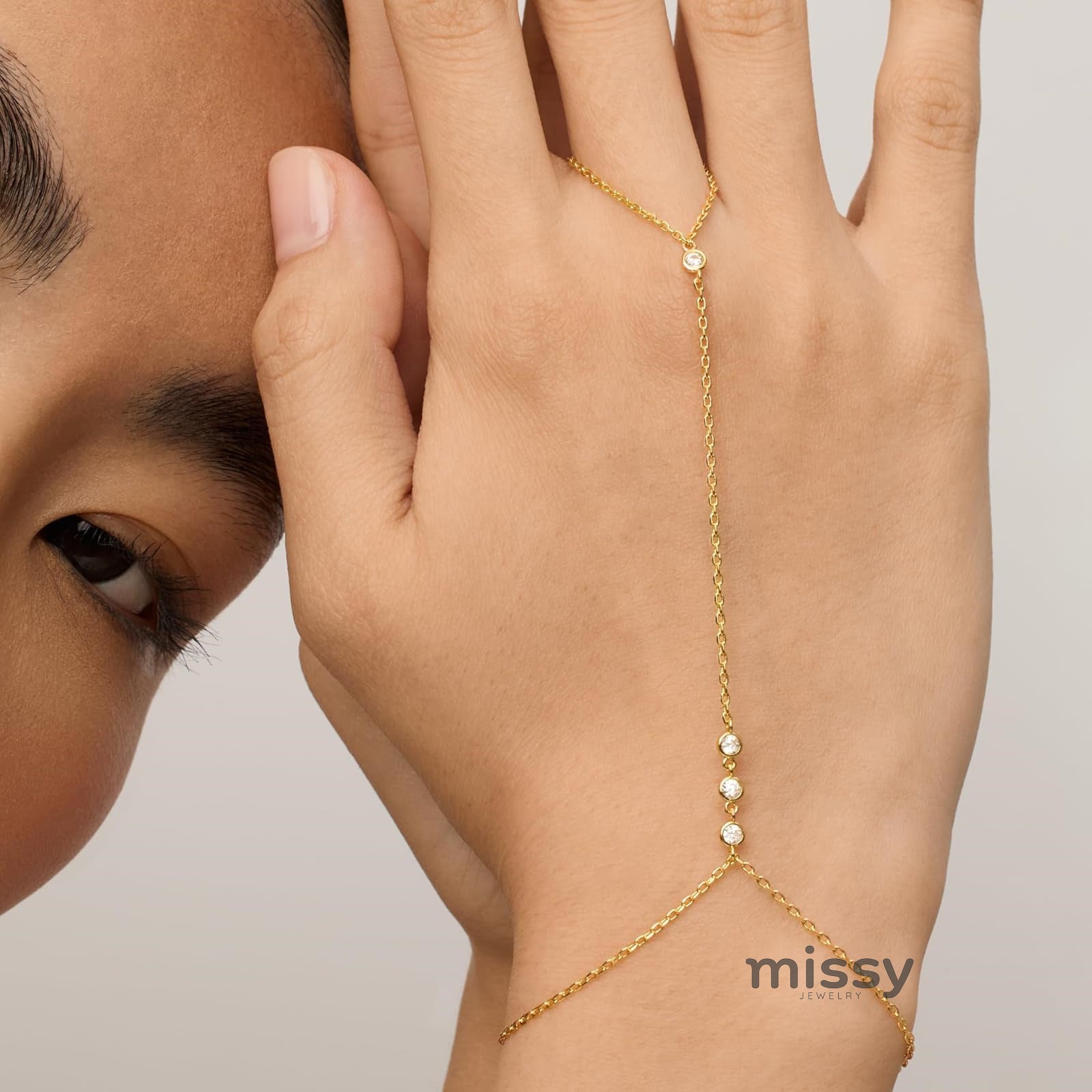 Elliette Gold Plated Finger Chain Bracelet [6HMVE02Q]