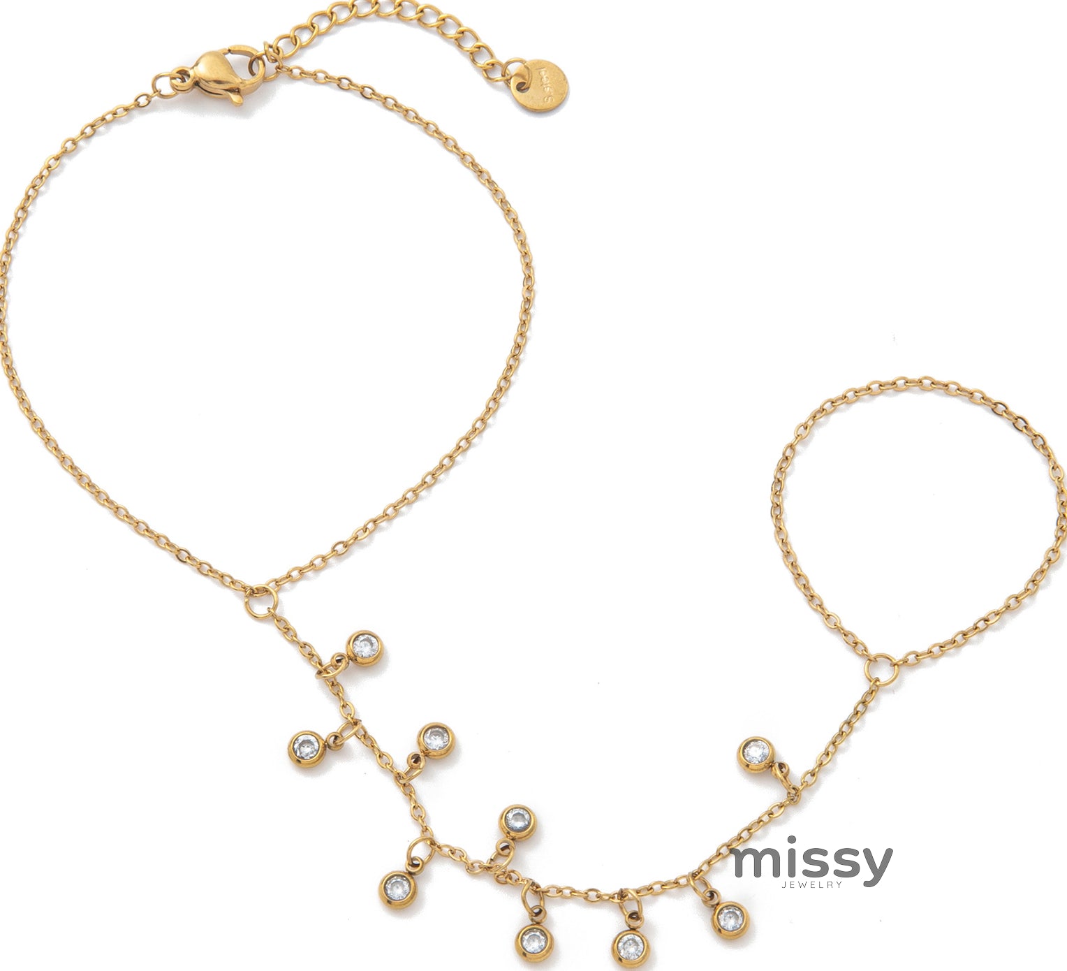 Elliette Gold Plated Finger Chain Bracelet [TK5K5EJ4]
