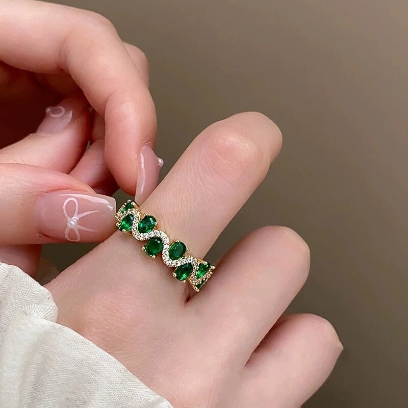 Emerald Teardrop Open Ring [RDCJDVNO]