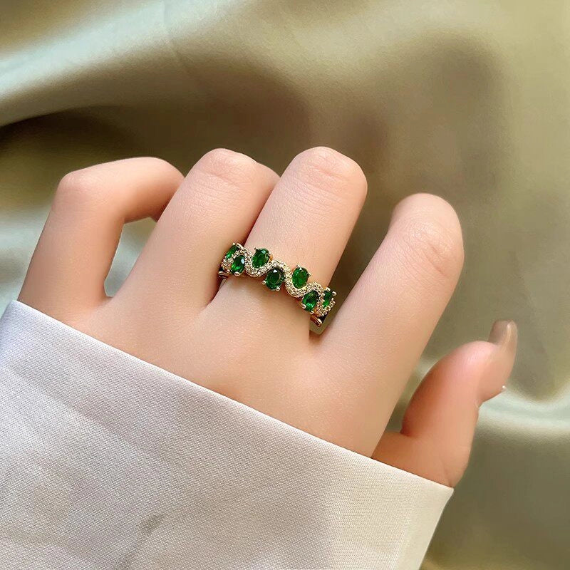 Emerald Teardrop Open Ring [TJ0MAAFG]