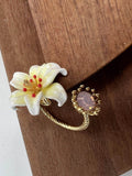 Enamel Lily Flower Adjustable Ring [IUL68HU9]