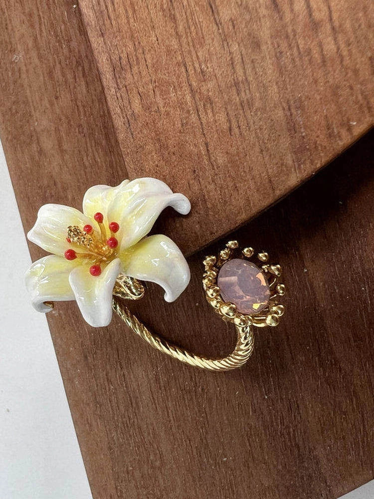 Enamel Lily Flower Adjustable Ring [IUL68HU9]