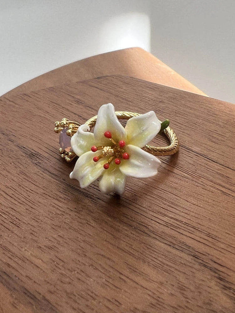 Enamel Lily Flower Adjustable Ring [Z0KPDR4O]