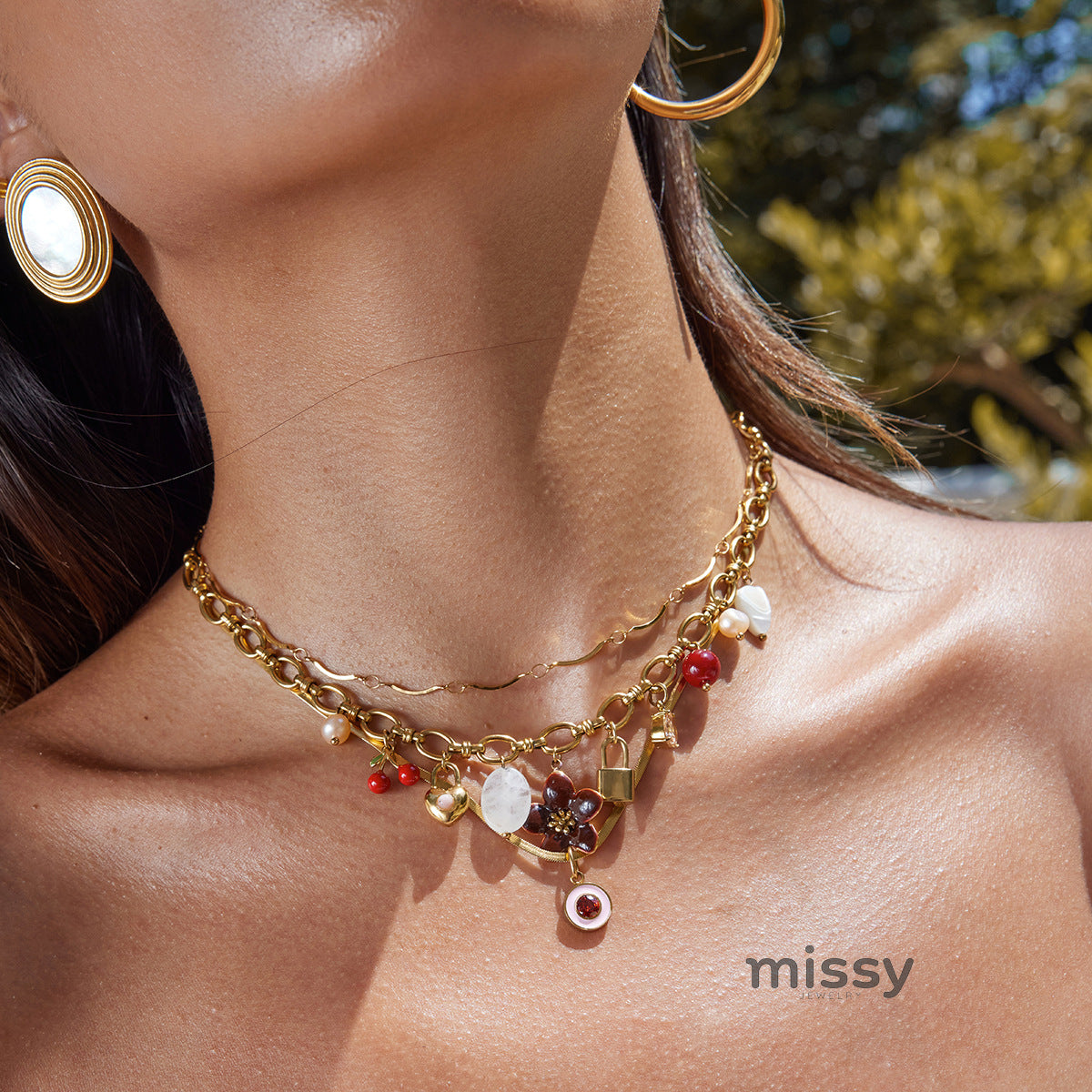 Estefany Pearl Oval Pendant Necklace [ODKR37GT]