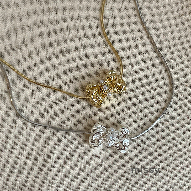 Ethel Layered Bow Pearl Necklace [QICJZGIE]