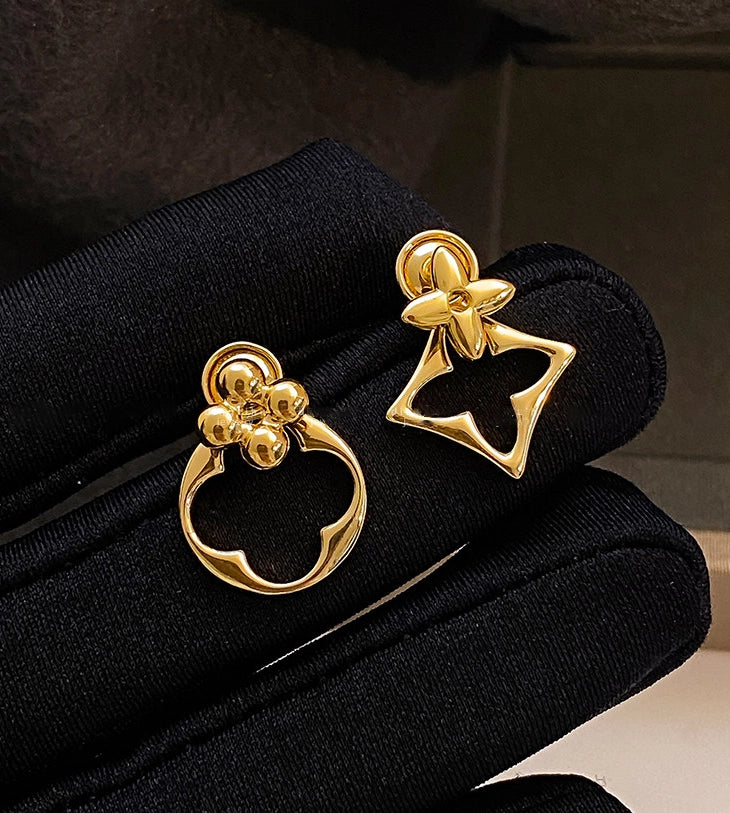 Geometric Asymmetrical Gold Drop Earrings [CA73KP19]