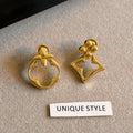 Geometric Asymmetrical Gold Drop Earrings [C771URY3]