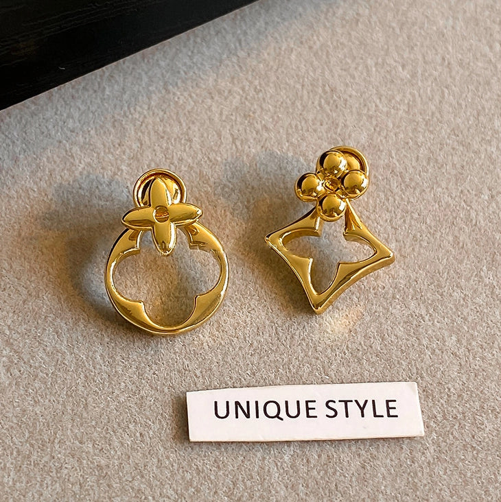 Geometric Asymmetrical Gold Drop Earrings [C771URY3]