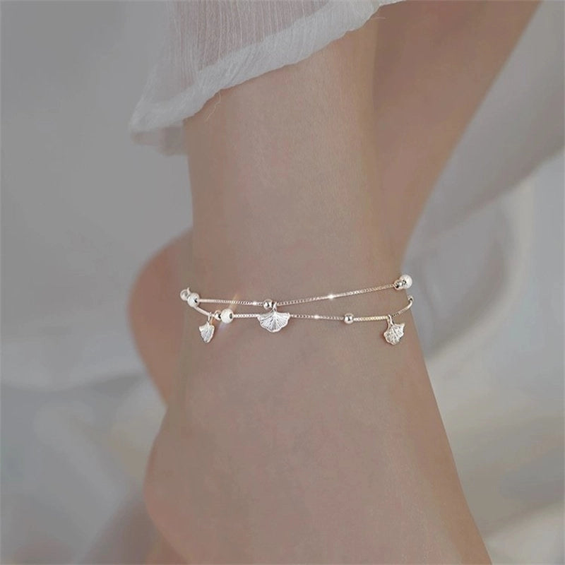 Ginkgo Leaf Charm Anklet [E0IZIWUC]