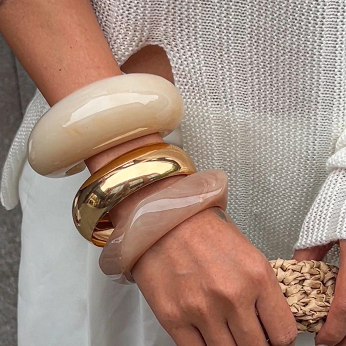 Glossy Geometric Bangle Bracelet Set [KPBASYX0]
