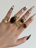 Gold Amber Adjustable Ring [0B86Q2Z8]