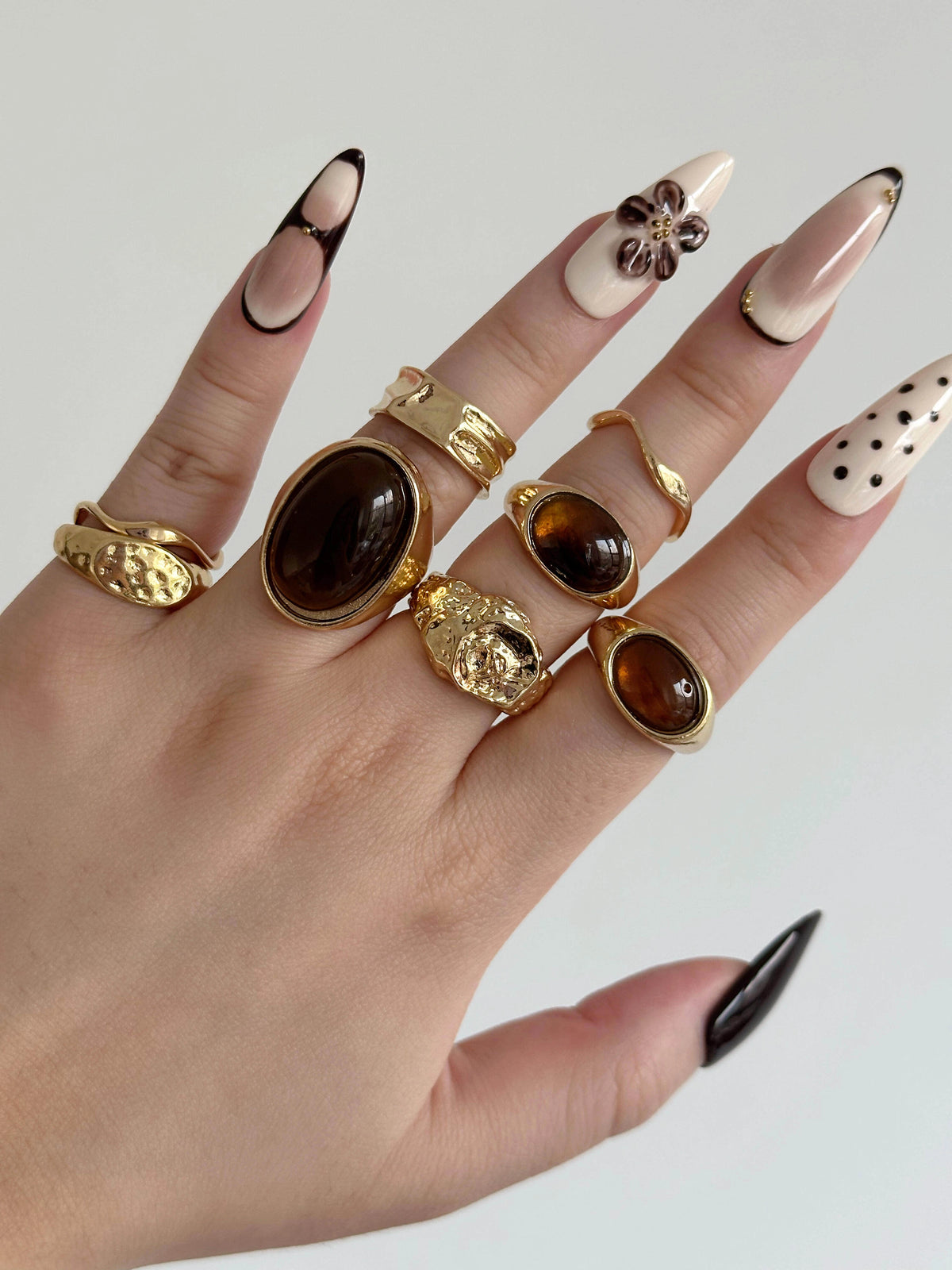Gold Amber Adjustable Ring [0B86Q2Z8]