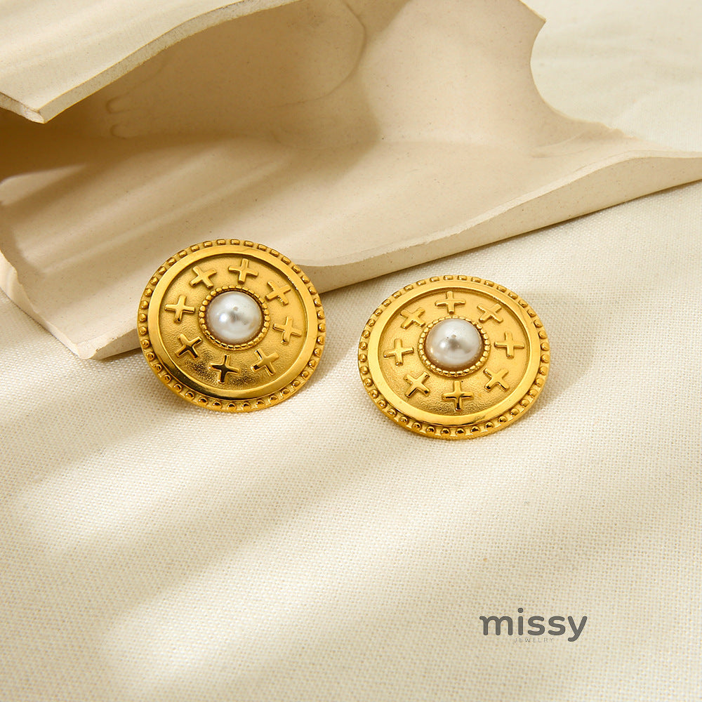 Gracelynne Vintage Pearl Button Earrings [918IFDNK]