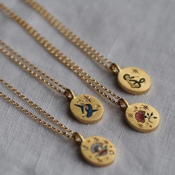 Hand-Painted Floral Pendant Necklace [Z03G6PEU]