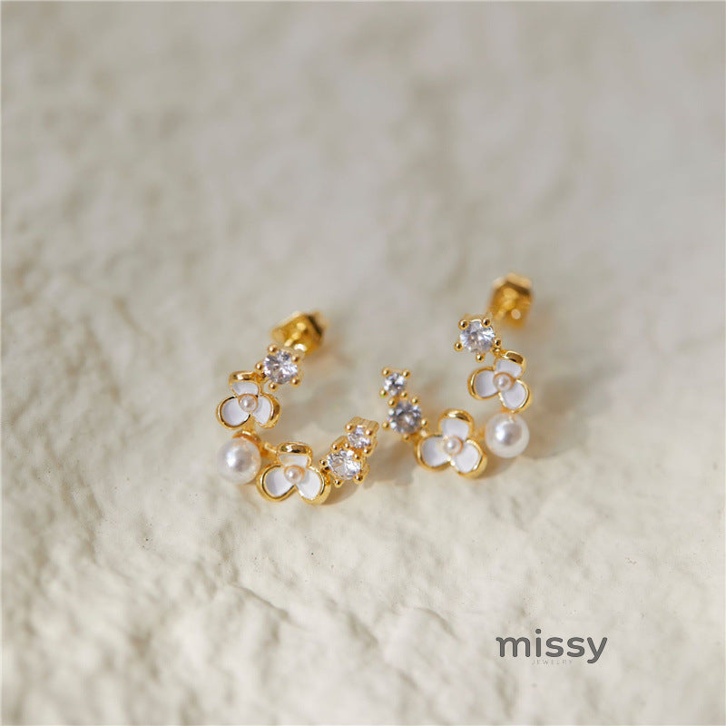 Harlan Camellia Pearl Earrings [YR5605R2]