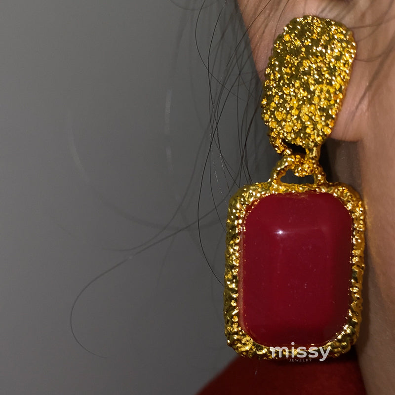 Harmony Red Geometric Drop Earrings [509YETHA]