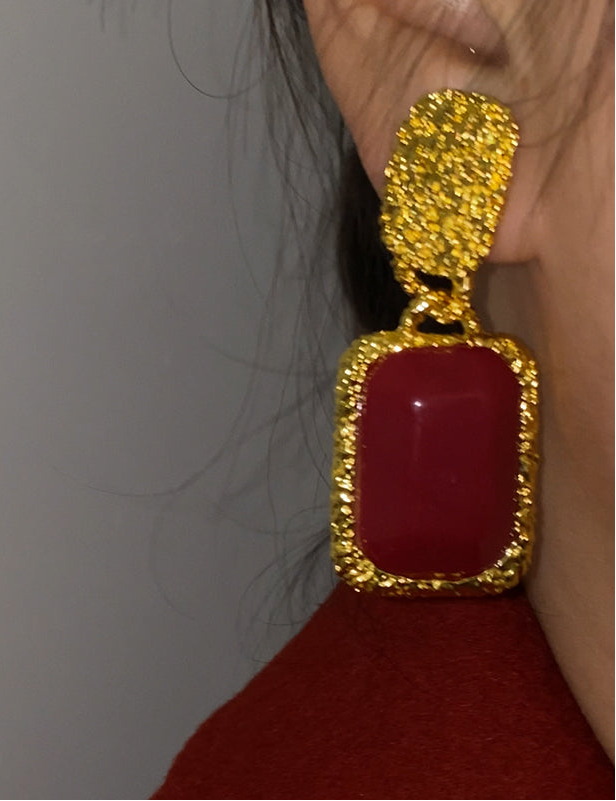 Harmony Red Geometric Drop Earrings - Red Square Earrings [F0LHE2IL]