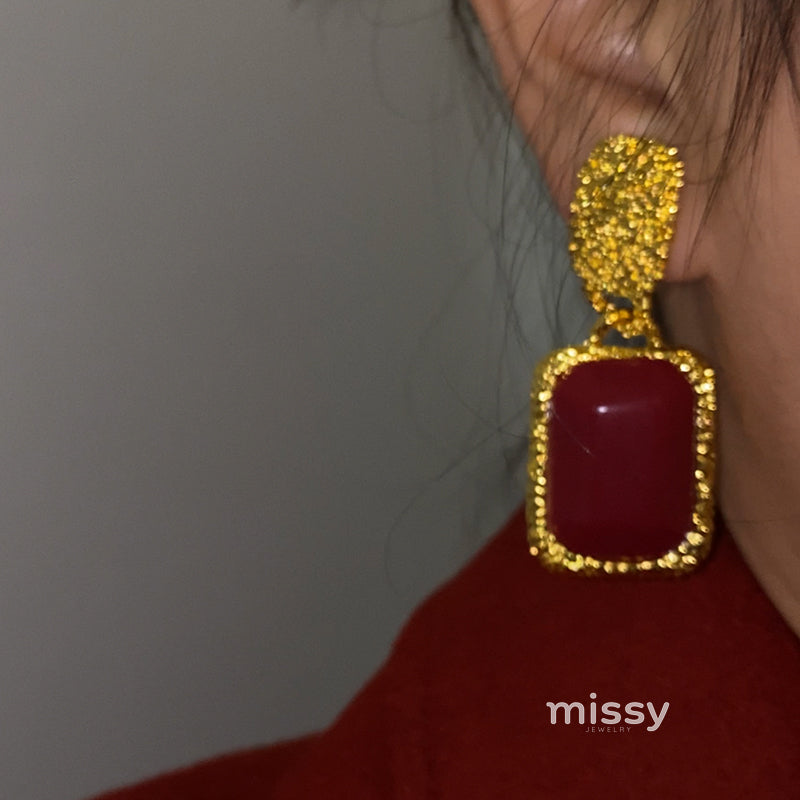 Harmony Red Geometric Drop Earrings [V71VZK1Z]