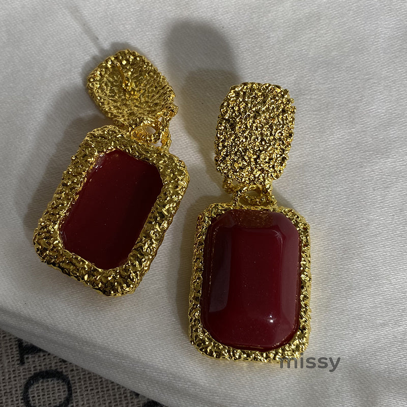 Harmony Red Geometric Drop Earrings [7QJ22G21]