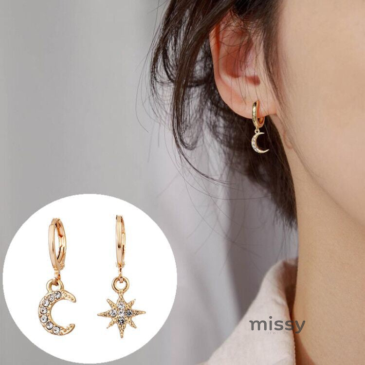 Haset Star Moon Asymmetric Earrings [D0XYMQNA]