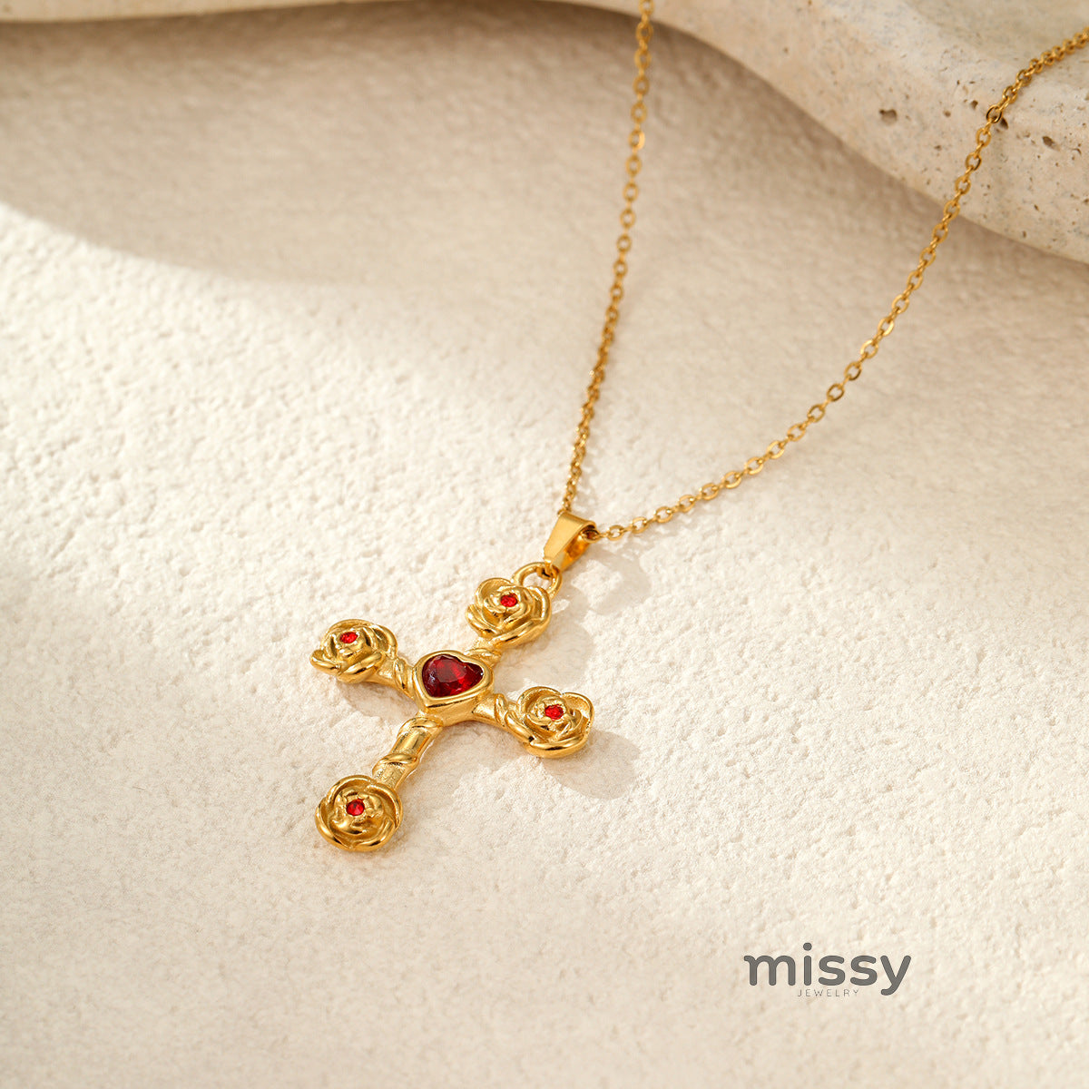 Haylie Diamond Rose Cross Necklace [7UH7COY8]
