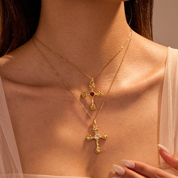 Haylie Diamond Rose Cross Necklace [J9KMWKSL]