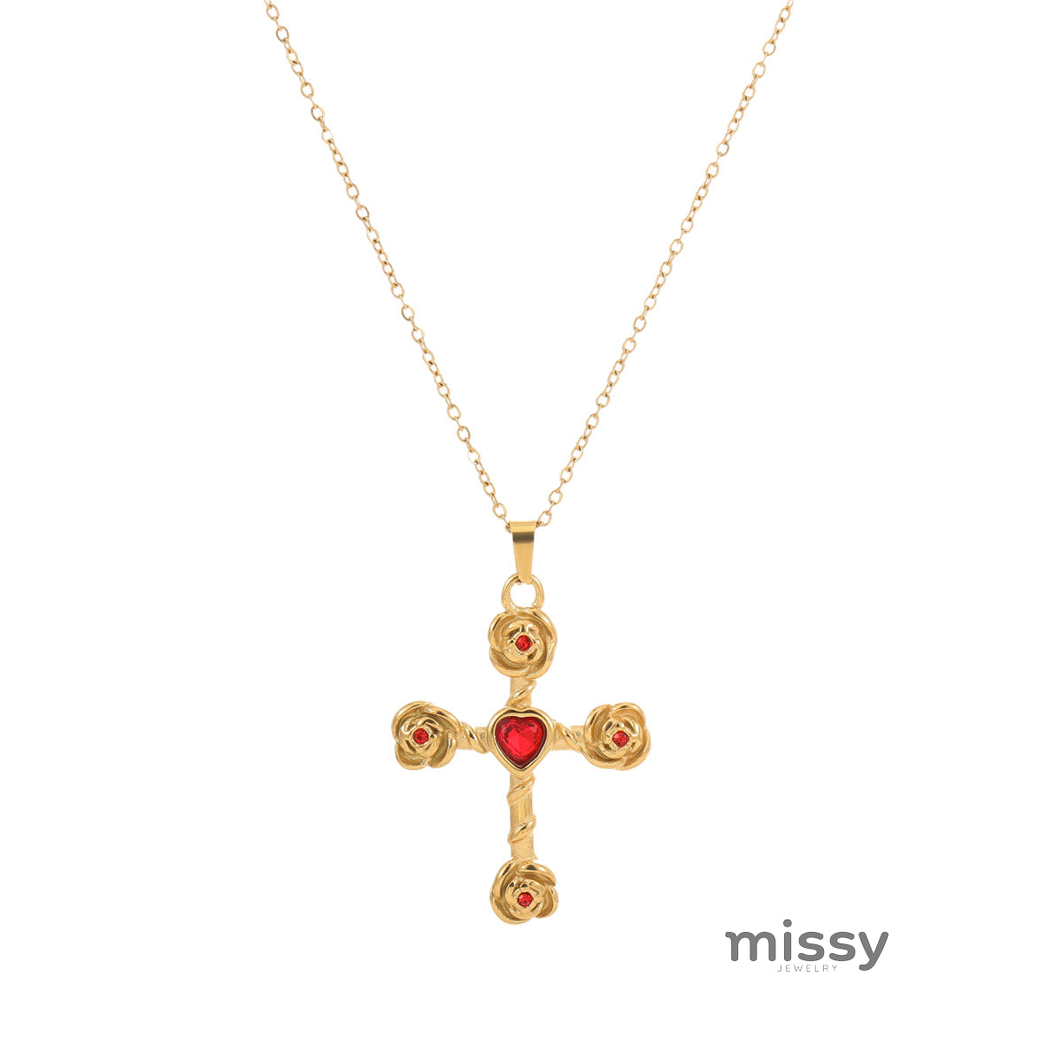 Haylie Diamond Rose Cross Necklace [0K5B4HIS]