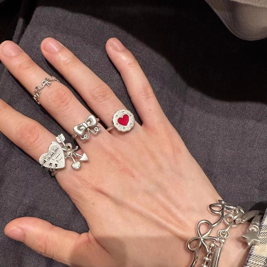 Heart Bow Open Ring [9BNHUH8O]
