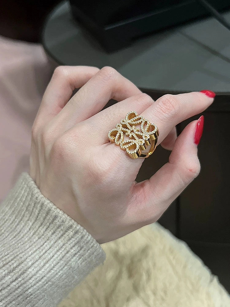 Hollow Square Diamond-Encrusted Ring [J0Y82BXR]