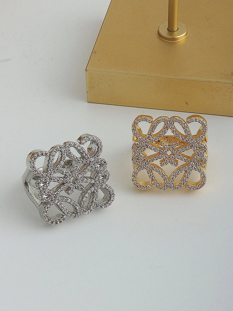 Hollow Square Diamond-Encrusted Ring [TY8V91KT]